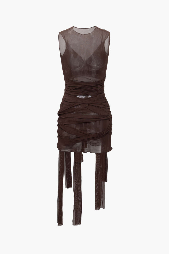 NILDA – VESTIDO MINI DE MALLA TRANSPARENTE CON LAZO