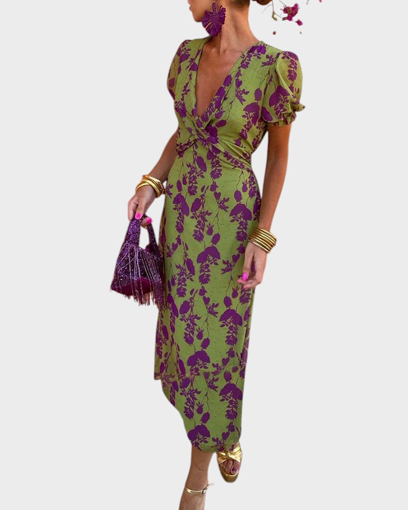 DELLA - VESTIDO BOHO PLISADO CON ESTAMPADO FLORAL PARA MUJER