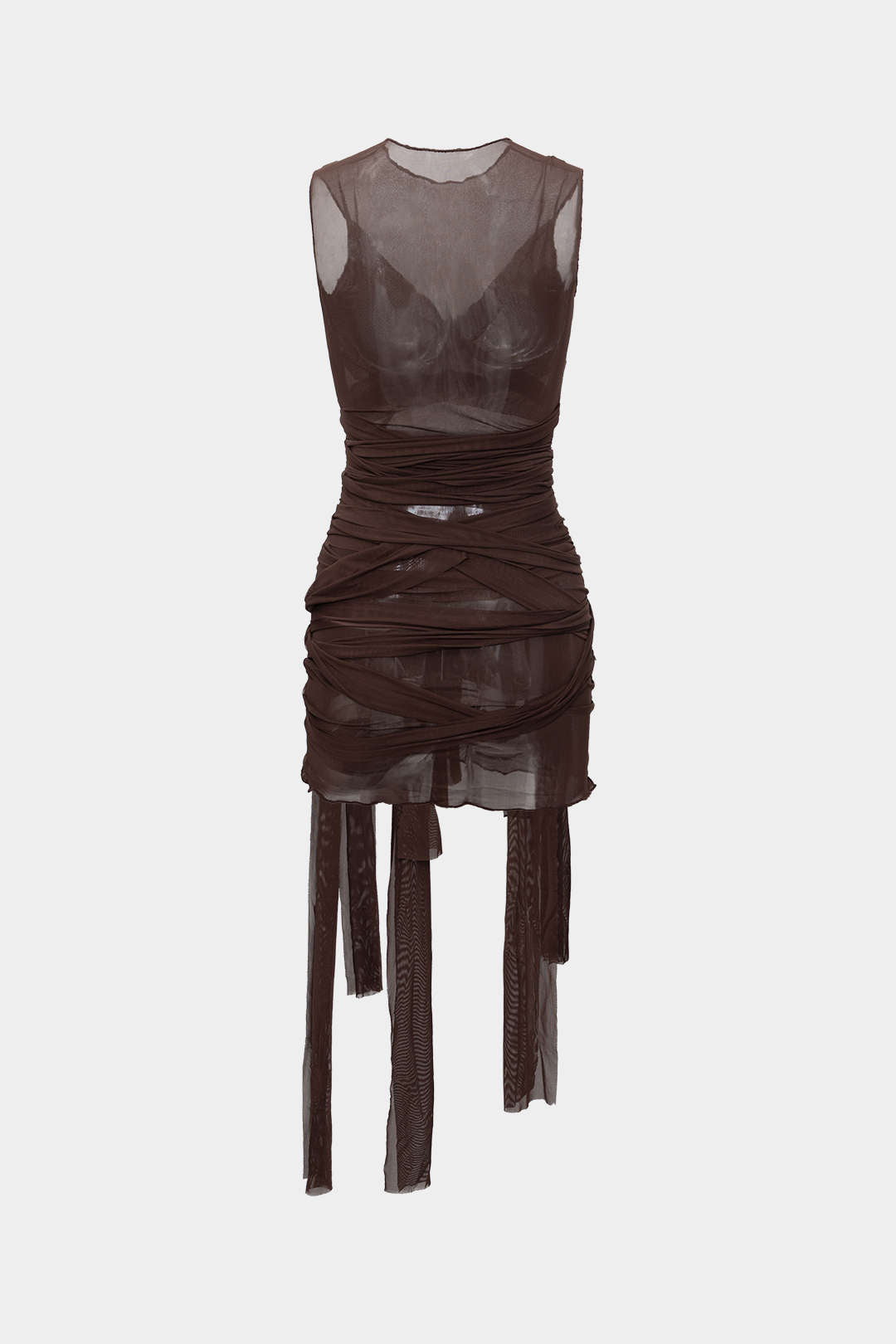 NILDA – VESTIDO MINI DE MALLA TRANSPARENTE CON LAZO