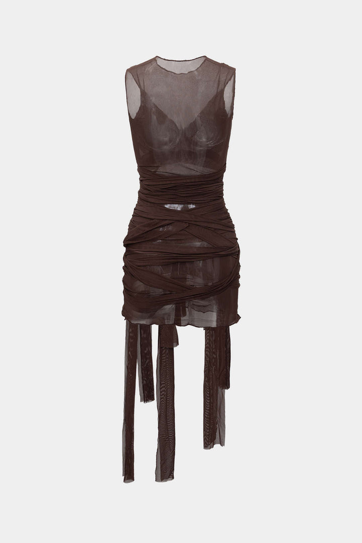 NILDA – VESTIDO MINI DE MALLA TRANSPARENTE CON LAZO