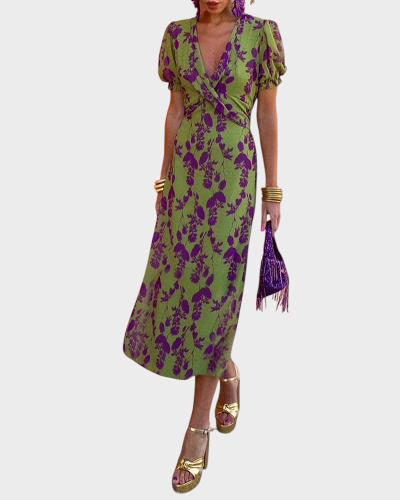 DELLA - VESTIDO BOHO PLISADO CON ESTAMPADO FLORAL PARA MUJER