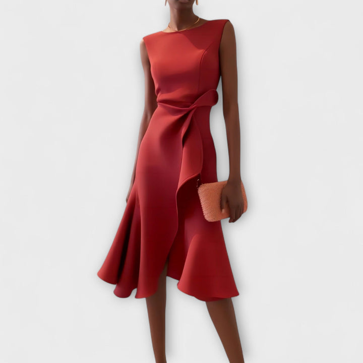 ANDRIA – VESTIDO MIDI ASIMÉTRICO DRAPEADO