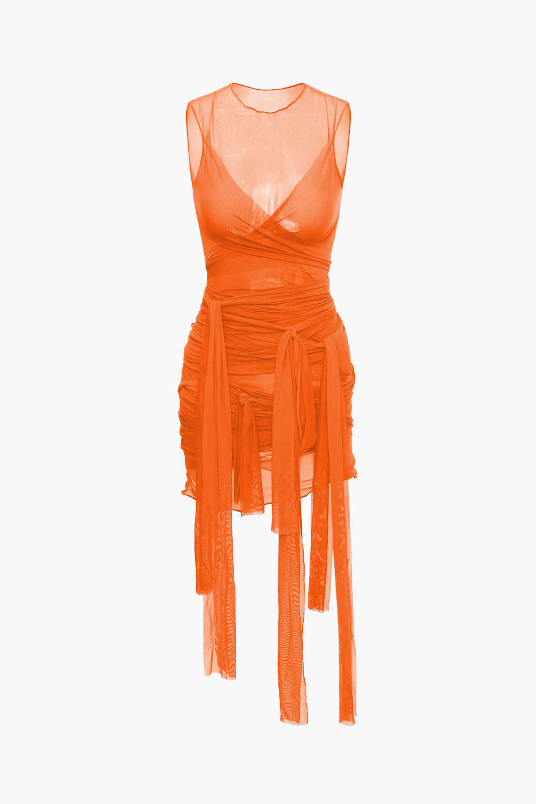NILDA – VESTIDO MINI DE MALLA TRANSPARENTE CON LAZO