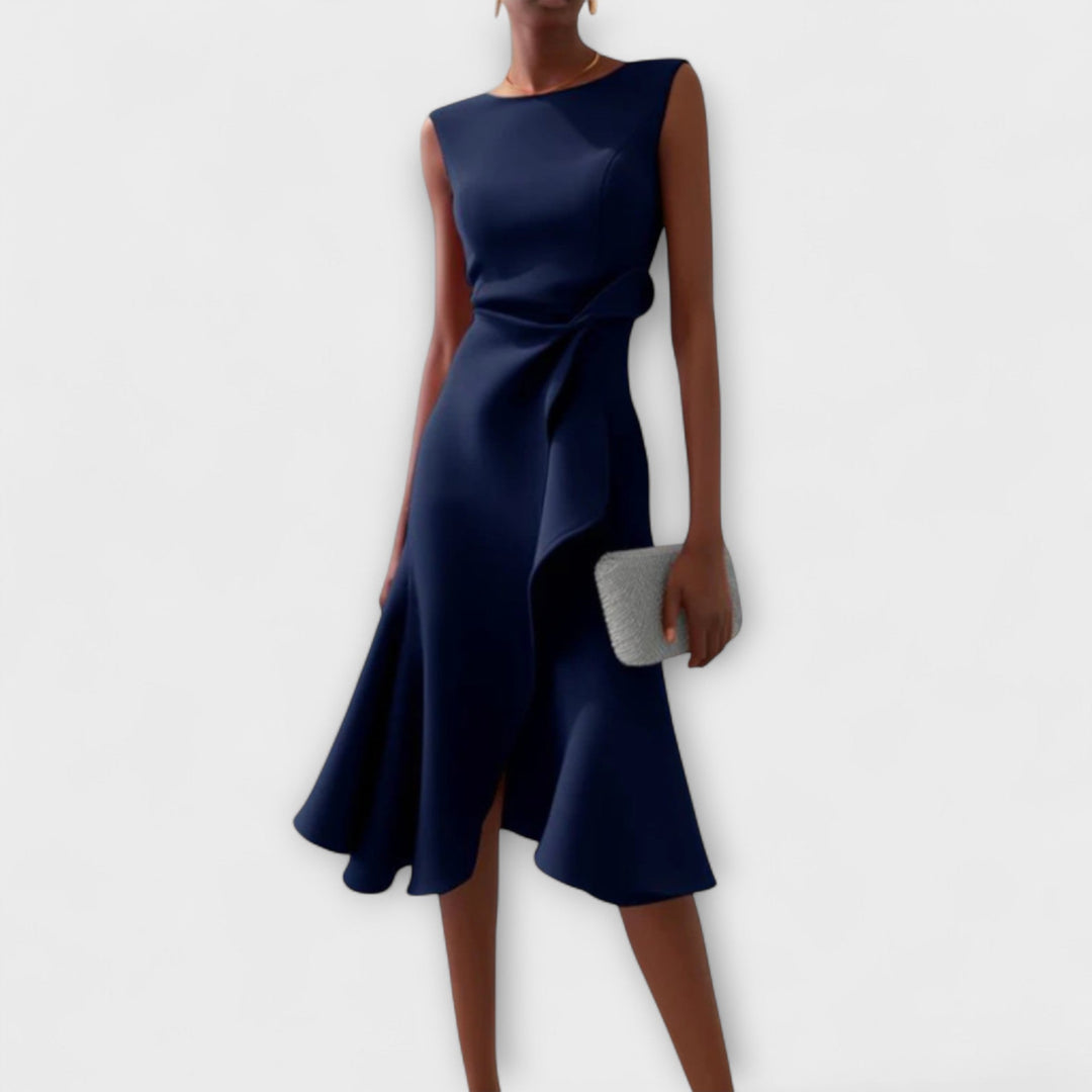 ANDRIA – VESTIDO MIDI ASIMÉTRICO DRAPEADO