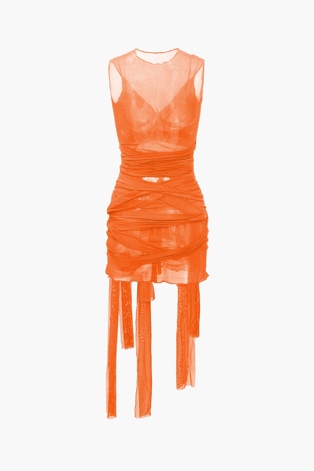 NILDA – VESTIDO MINI DE MALLA TRANSPARENTE CON LAZO
