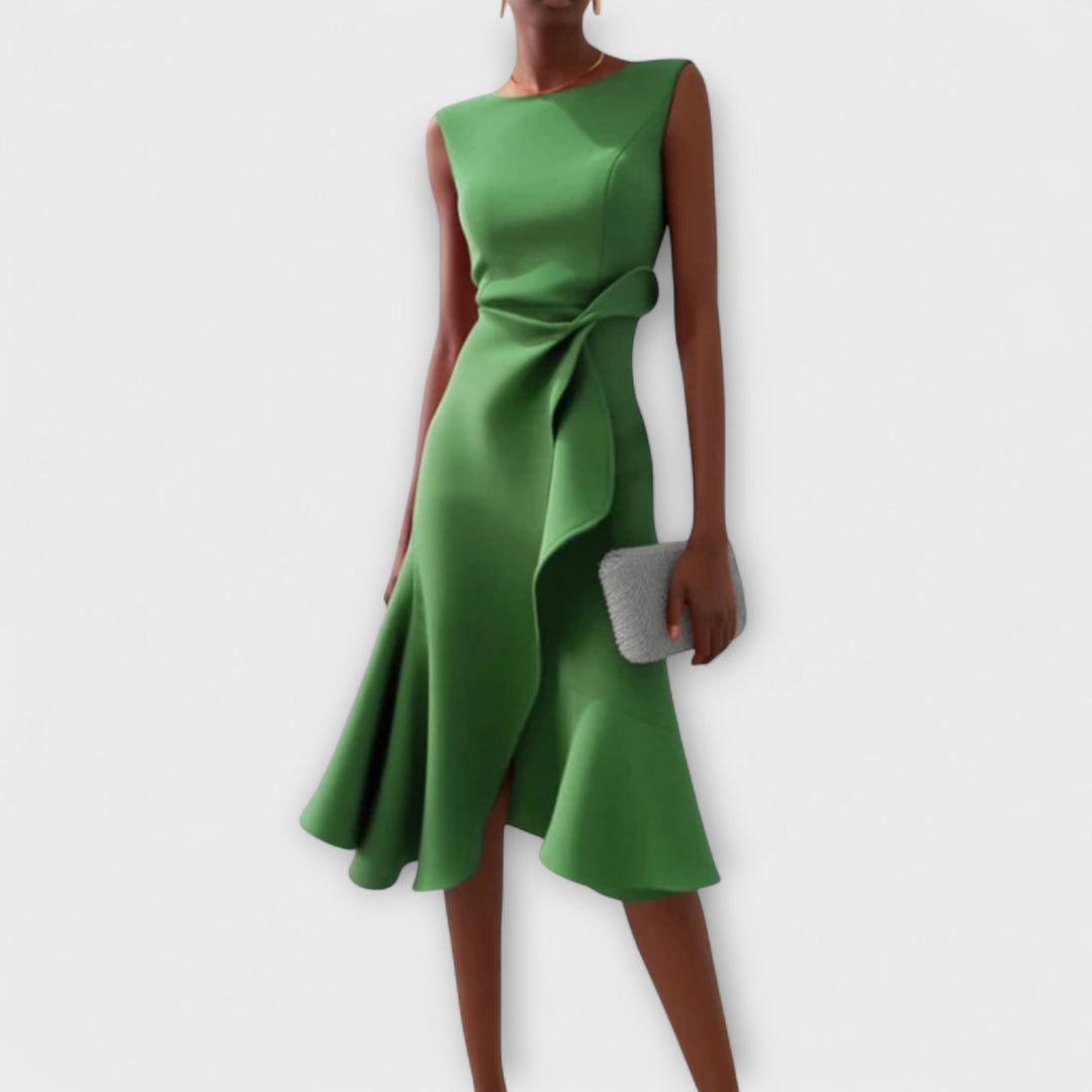 ANDRIA – VESTIDO MIDI ASIMÉTRICO DRAPEADO