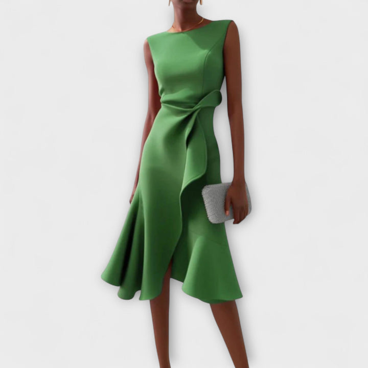 ANDRIA – VESTIDO MIDI ASIMÉTRICO DRAPEADO