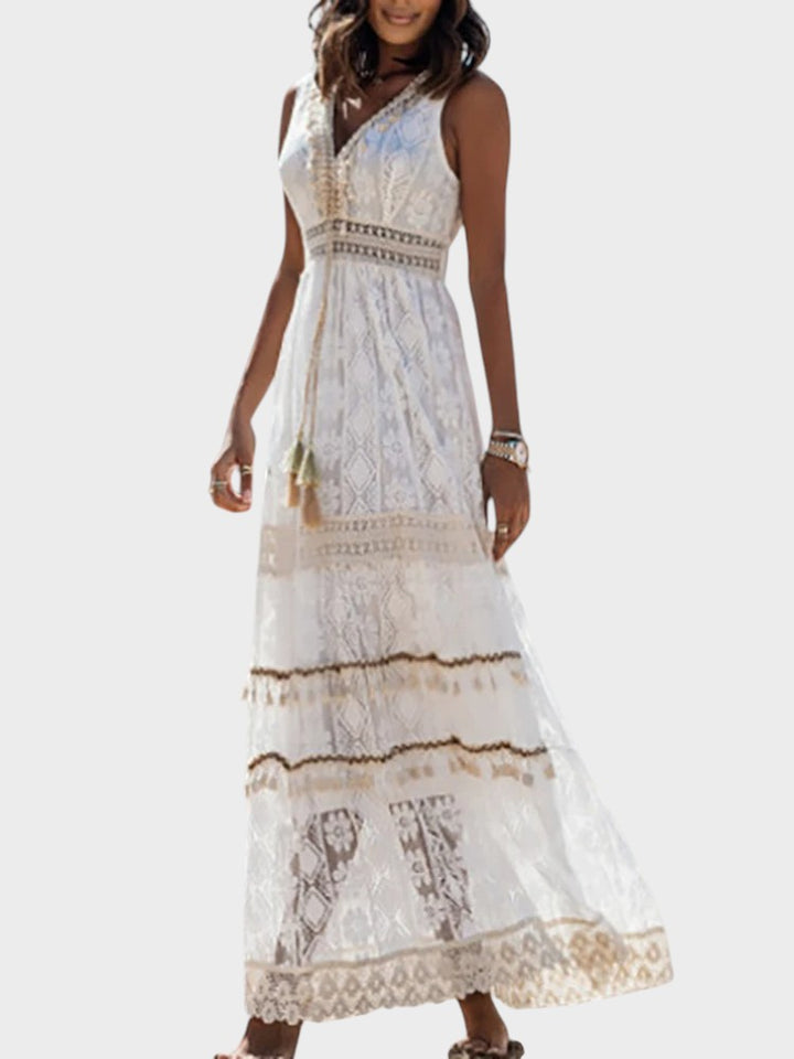 CONSEPCION - VESTIDO BOHO VINTAGE CON CORDÓN Y BORLAS