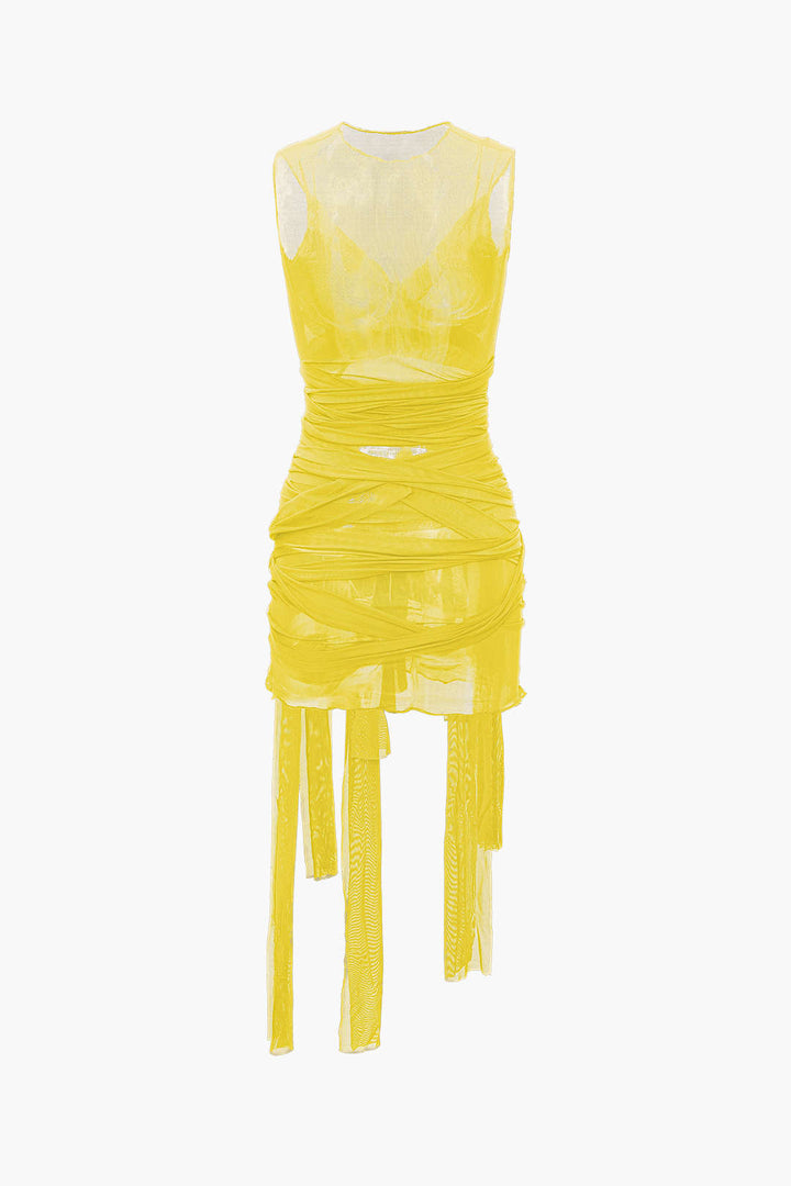 NILDA – VESTIDO MINI DE MALLA TRANSPARENTE CON LAZO