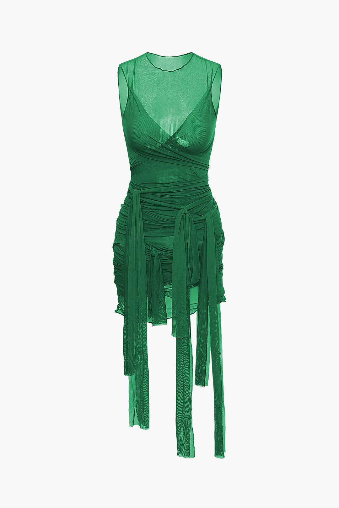 NILDA – VESTIDO MINI DE MALLA TRANSPARENTE CON LAZO
