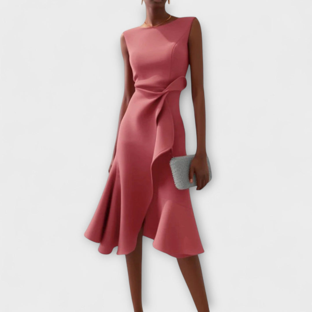 ANDRIA – VESTIDO MIDI ASIMÉTRICO DRAPEADO
