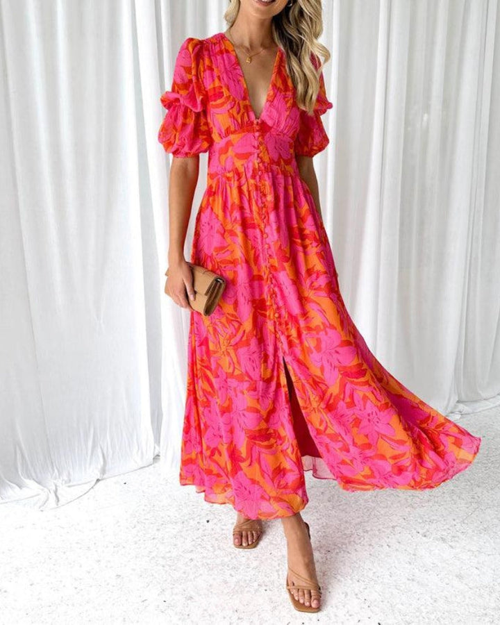 CLARA – VESTIDO ELEGANTE MAXI CON ESCOTE EN V