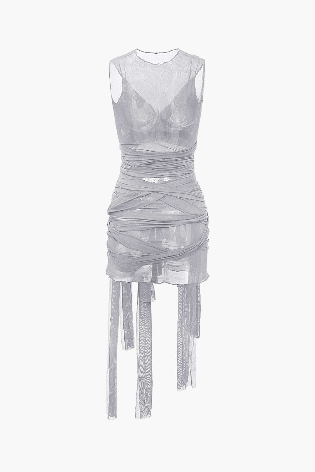 NILDA – VESTIDO MINI DE MALLA TRANSPARENTE CON LAZO