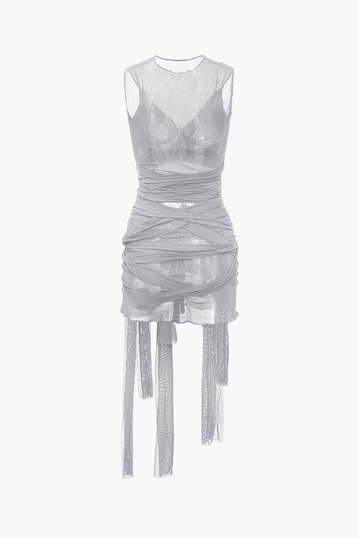 NILDA – VESTIDO MINI DE MALLA TRANSPARENTE CON LAZO