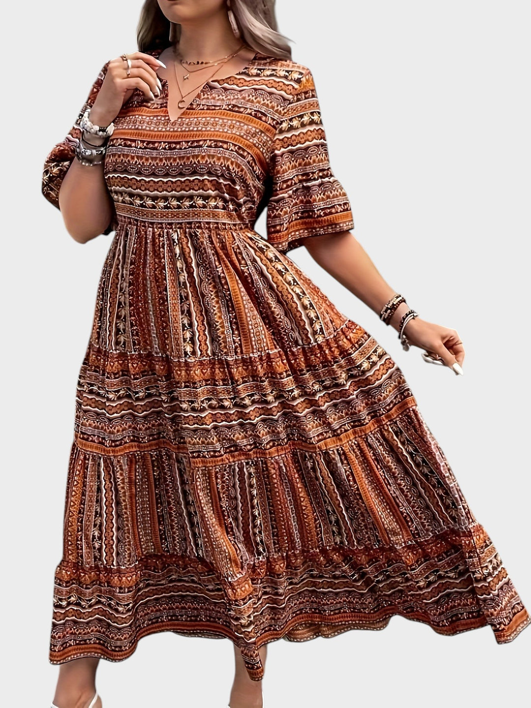 HUELVA - VESTIDO BOHEMIO ELEGANTE CON ESTAMPADO ÉTNICO
