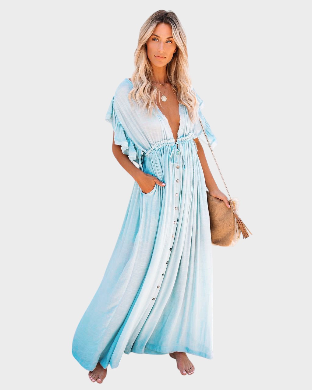 AUDRA - VESTIDO KIMONO BOHO CON ESCOTE EN V