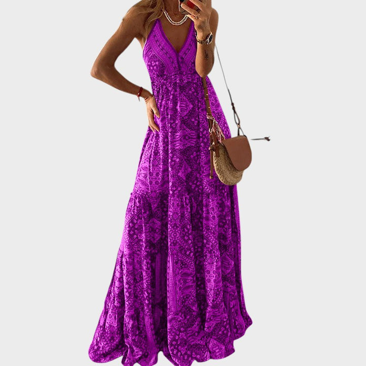 ANDALUSIA - VESTIDO MAXI BOHO CON TIRANTES FINOS Y ESCOTEEN V