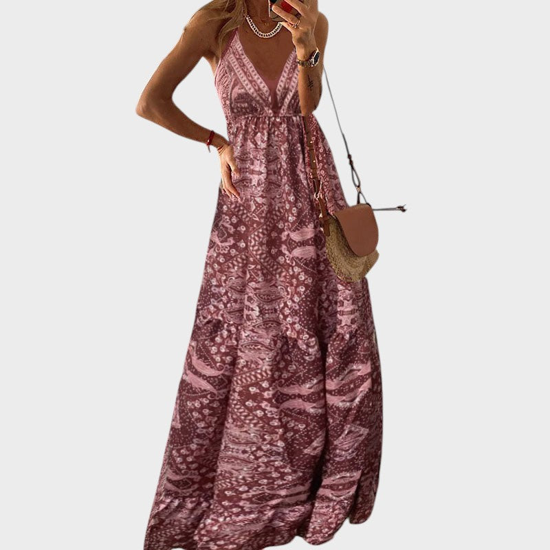 ANDALUSIA - VESTIDO MAXI BOHO CON TIRANTES FINOS Y ESCOTEEN V