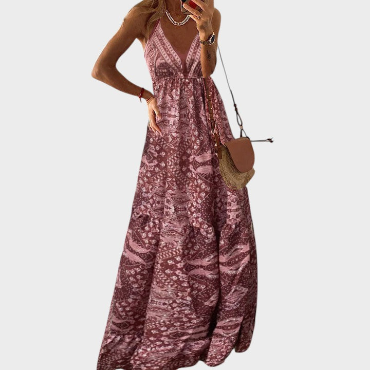 ANDALUSIA - VESTIDO MAXI BOHO CON TIRANTES FINOS Y ESCOTEEN V