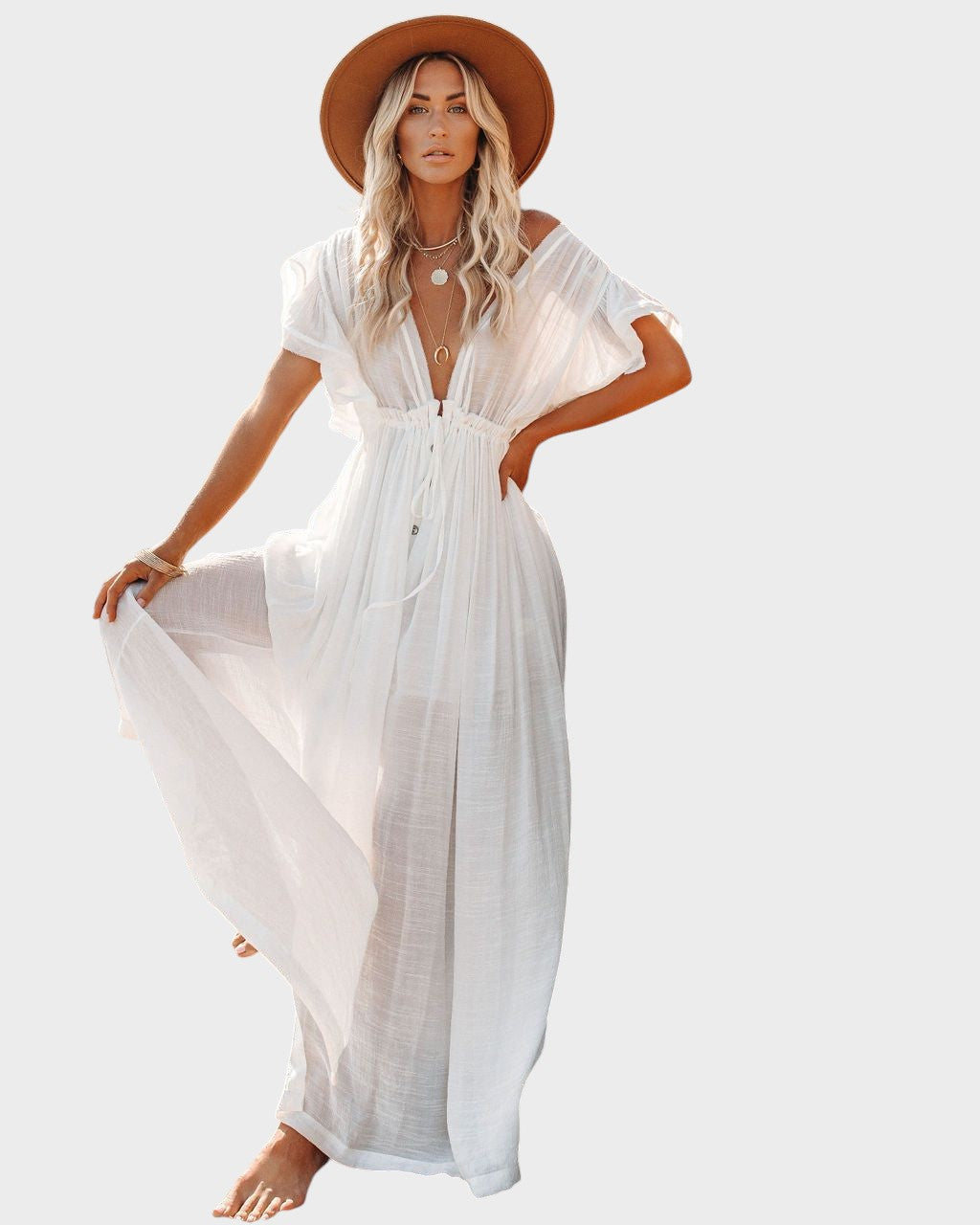 AUDRA - VESTIDO KIMONO BOHO CON ESCOTE EN V