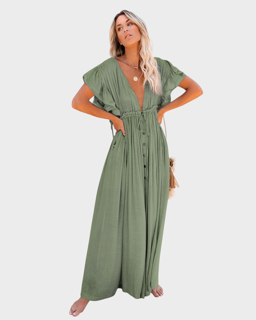 AUDRA - VESTIDO KIMONO BOHO CON ESCOTE EN V