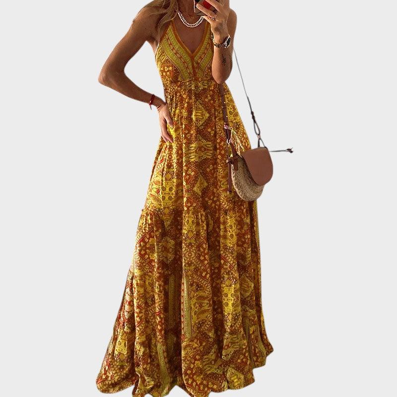 ANDALUSIA - VESTIDO MAXI BOHO CON TIRANTES FINOS Y ESCOTEEN V