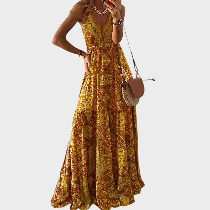 ANDALUSIA - VESTIDO MAXI BOHO CON TIRANTES FINOS Y ESCOTEEN V