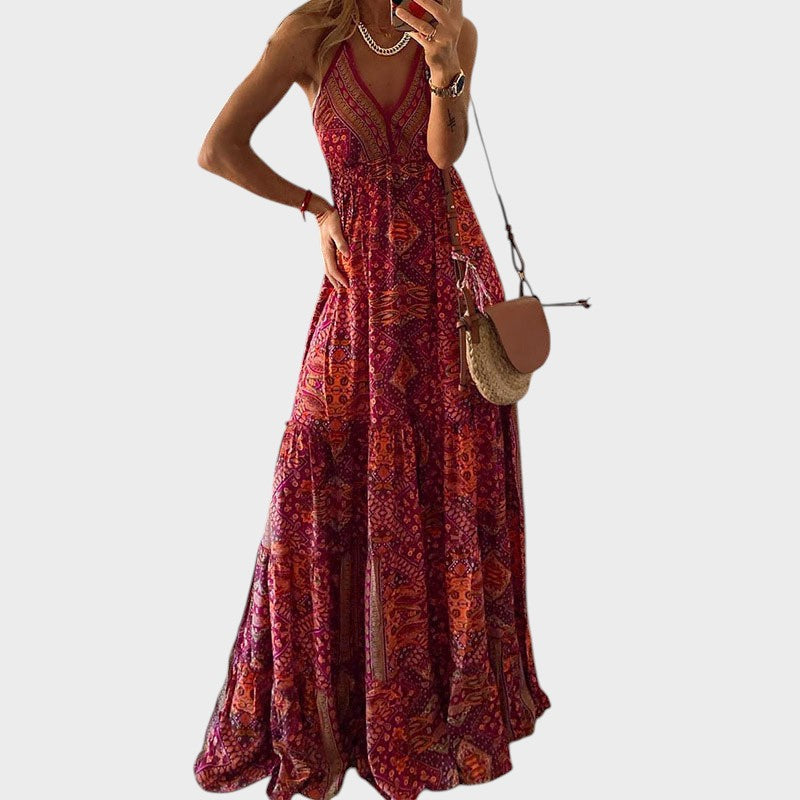 ANDALUSIA - VESTIDO MAXI BOHO CON TIRANTES FINOS Y ESCOTEEN V