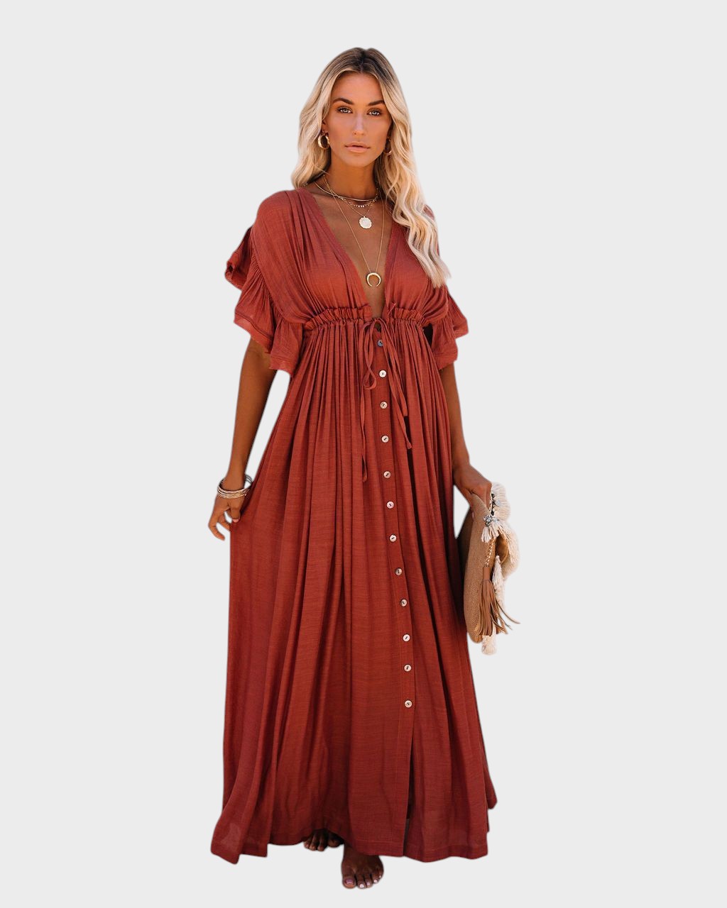 AUDRA - VESTIDO KIMONO BOHO CON ESCOTE EN V