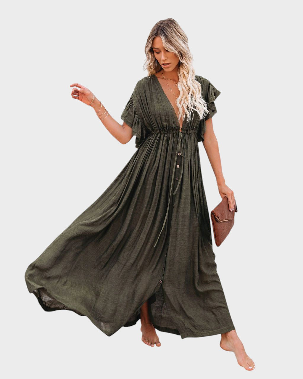 AUDRA - VESTIDO KIMONO BOHO CON ESCOTE EN V