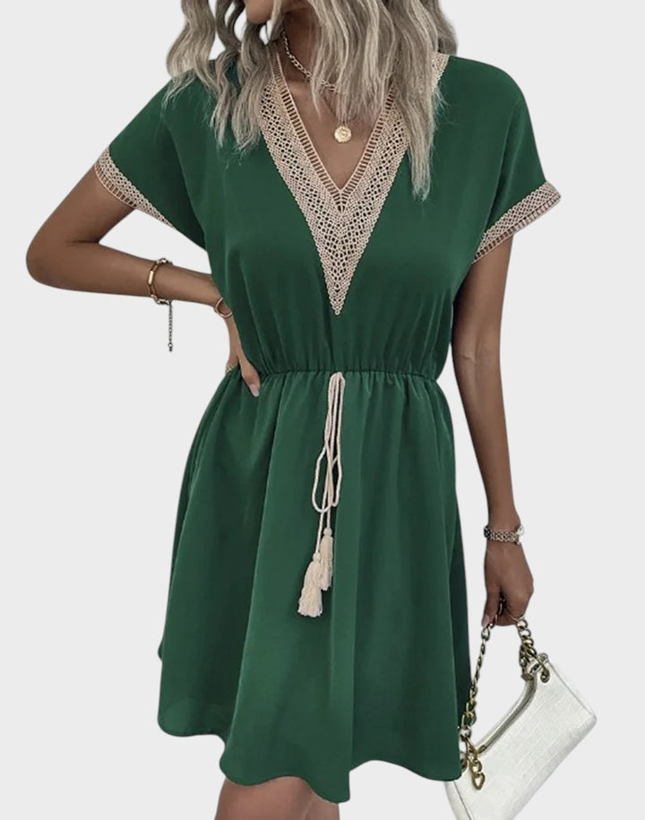MARGARIT – VESTIDO BOHO CHIC CON ESCOTE EN V Y CINTURÓN FAVORECEDOR