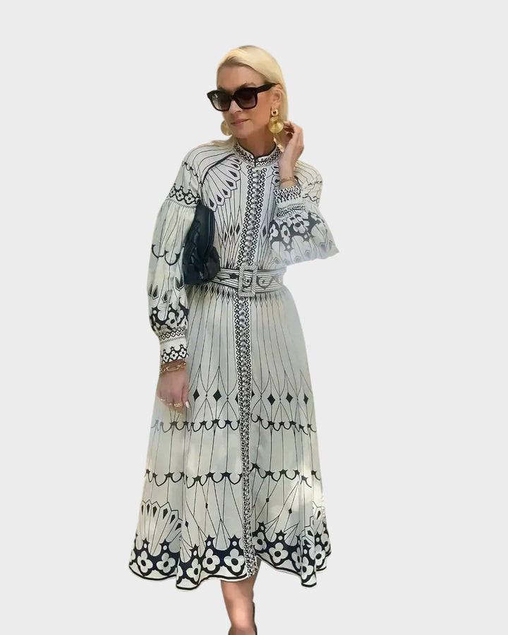 MIRABEL - VESTIDO ELEGANTE CON ESTAMPADO RETRO