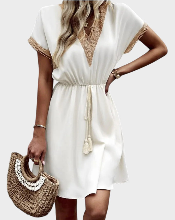 MARGARIT – VESTIDO BOHO CHIC CON ESCOTE EN V Y CINTURÓN FAVORECEDOR