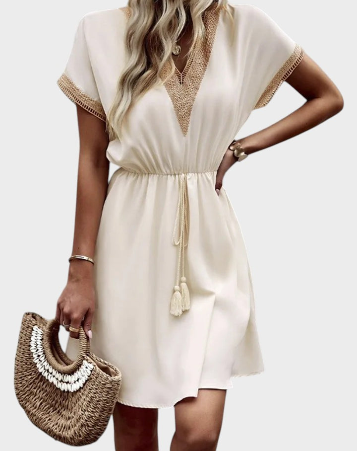 MARGARIT – VESTIDO BOHO CHIC CON ESCOTE EN V Y CINTURÓN FAVORECEDOR