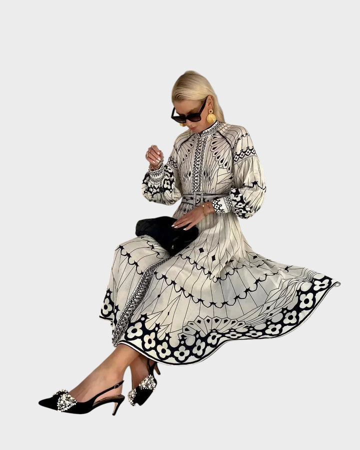 MIRABEL - VESTIDO ELEGANTE CON ESTAMPADO RETRO