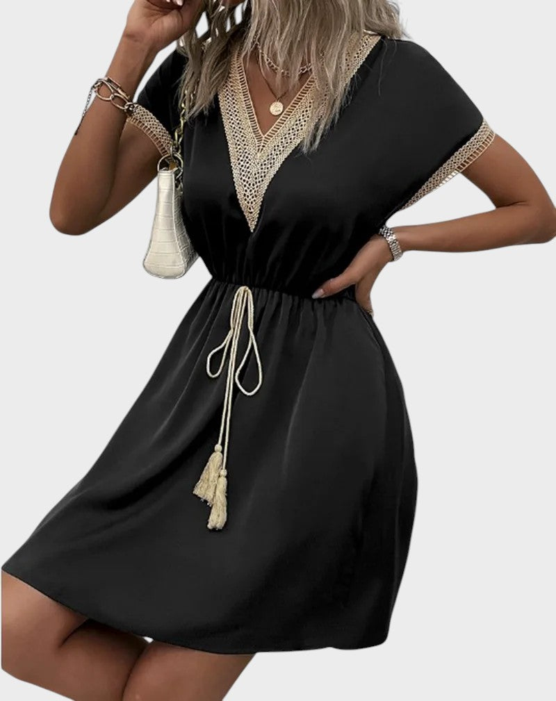 MARGARIT – VESTIDO BOHO CHIC CON ESCOTE EN V Y CINTURÓN FAVORECEDOR