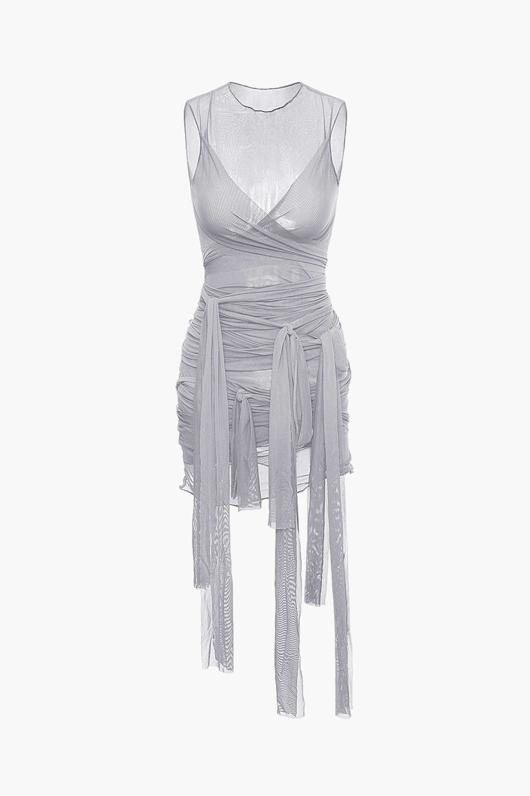 NILDA – VESTIDO MINI DE MALLA TRANSPARENTE CON LAZO