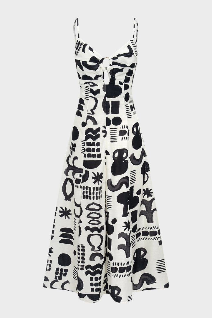 MENA - VESTIDO MIDI CON ESTAMPADO GEOMÉTRICO RETRO