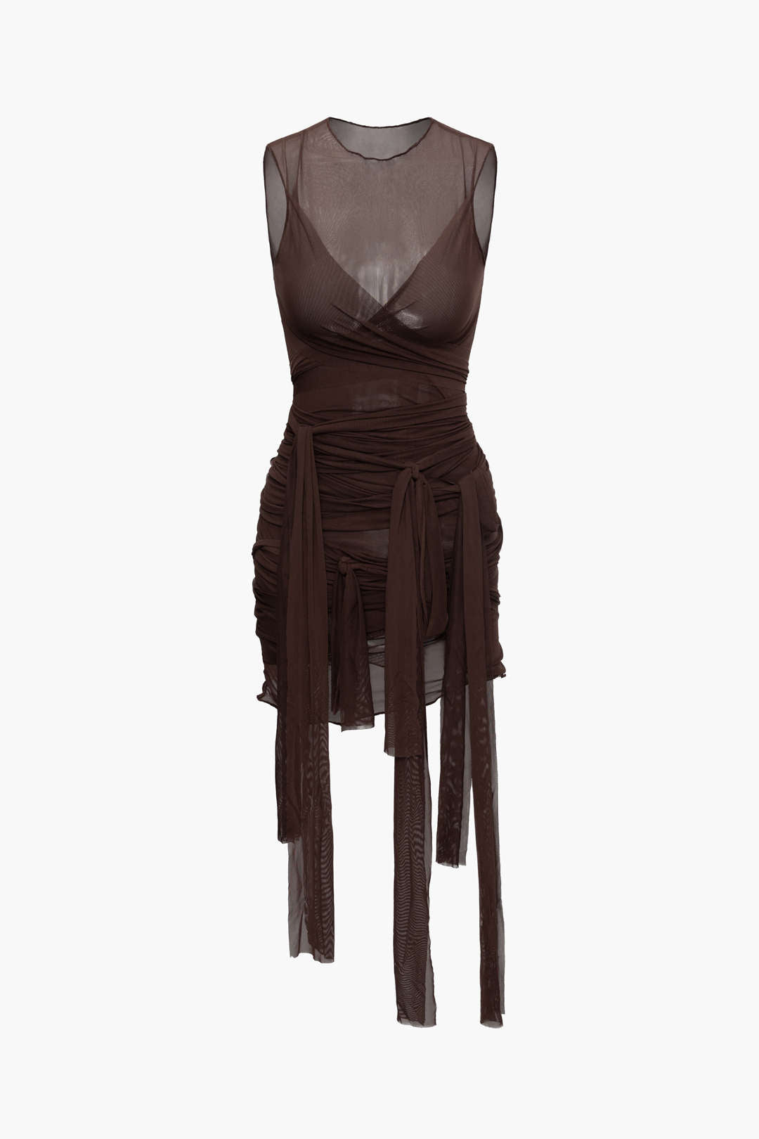 NILDA – VESTIDO MINI DE MALLA TRANSPARENTE CON LAZO