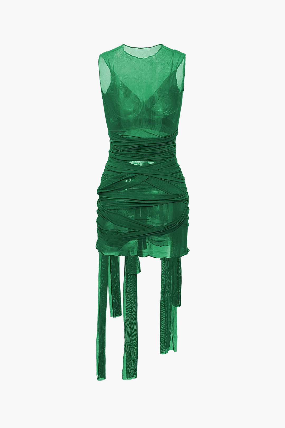 NILDA – VESTIDO MINI DE MALLA TRANSPARENTE CON LAZO
