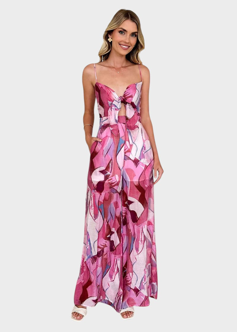 ANALISE - VESTIDO LARGO CON ESTAMPADO Y TIRANTES FINOS