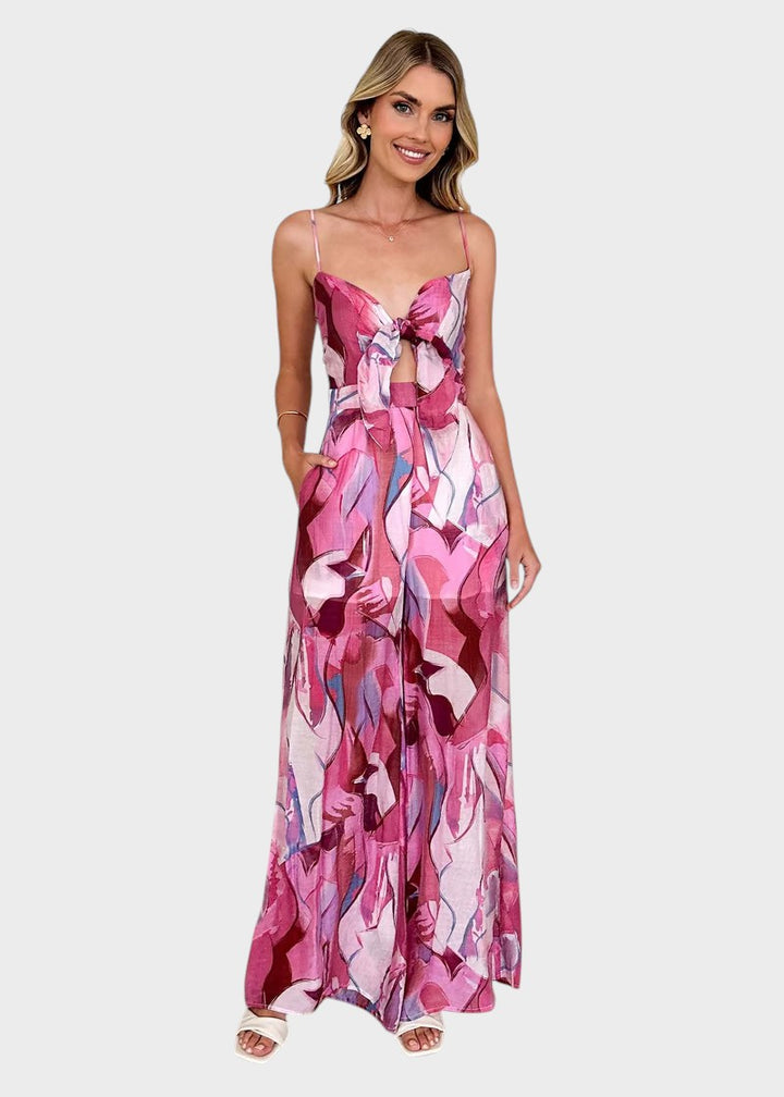 ANALISE - VESTIDO LARGO CON ESTAMPADO Y TIRANTES FINOS