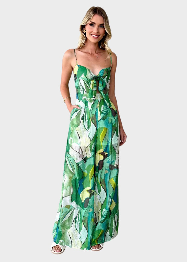 ANALISE - VESTIDO LARGO CON ESTAMPADO Y TIRANTES FINOS