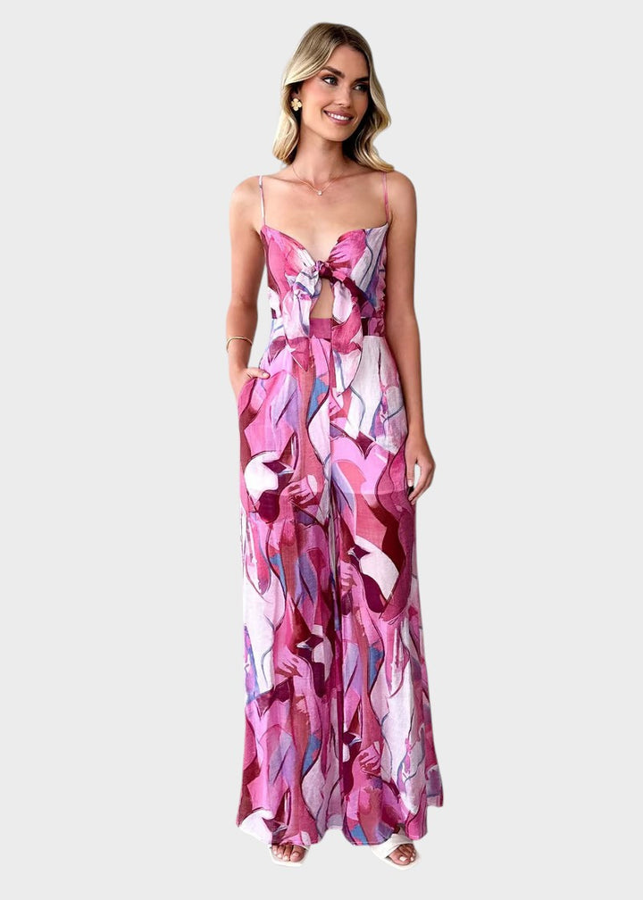 ANALISE - VESTIDO LARGO CON ESTAMPADO Y TIRANTES FINOS