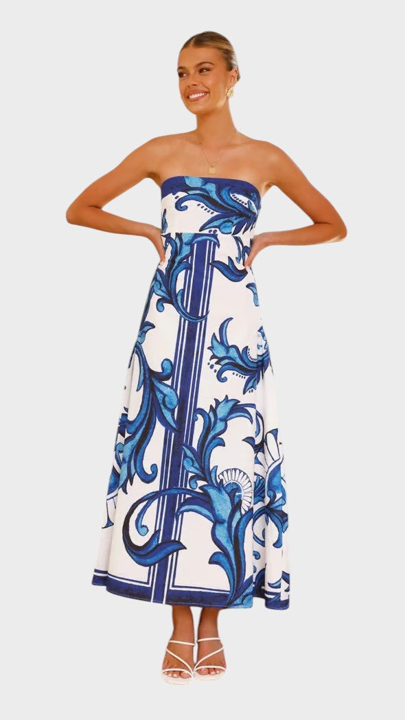 IRIS - VESTIDO LARGO VINTAGE CON ESTAMPADO