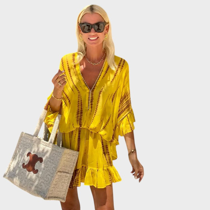 ADALYN - VESTIDO MINI CHIC CON ESCOTE EN V Y CINTURA ALTA