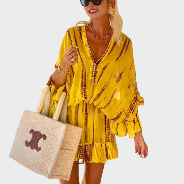 ADALYN - VESTIDO MINI CHIC CON ESCOTE EN V Y CINTURA ALTA