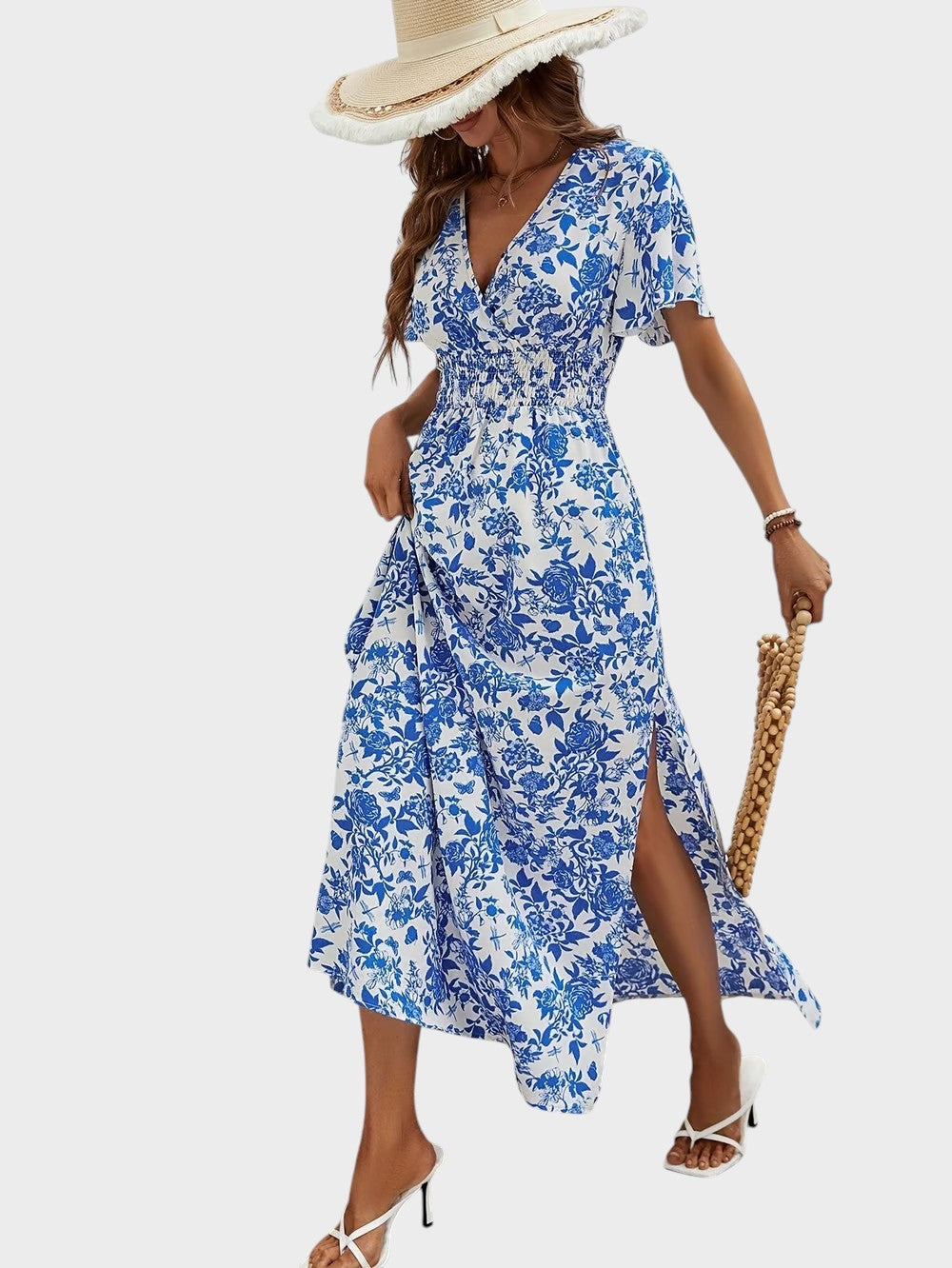 BEA - VESTIDO BOHEMIO AZUL CON ESCOTE V PARA PLAYA
