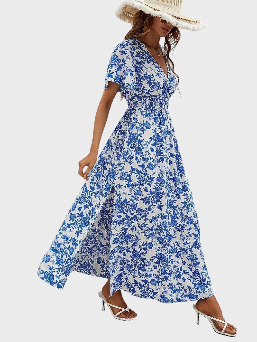 BEA - VESTIDO BOHEMIO AZUL CON ESCOTE V PARA PLAYA