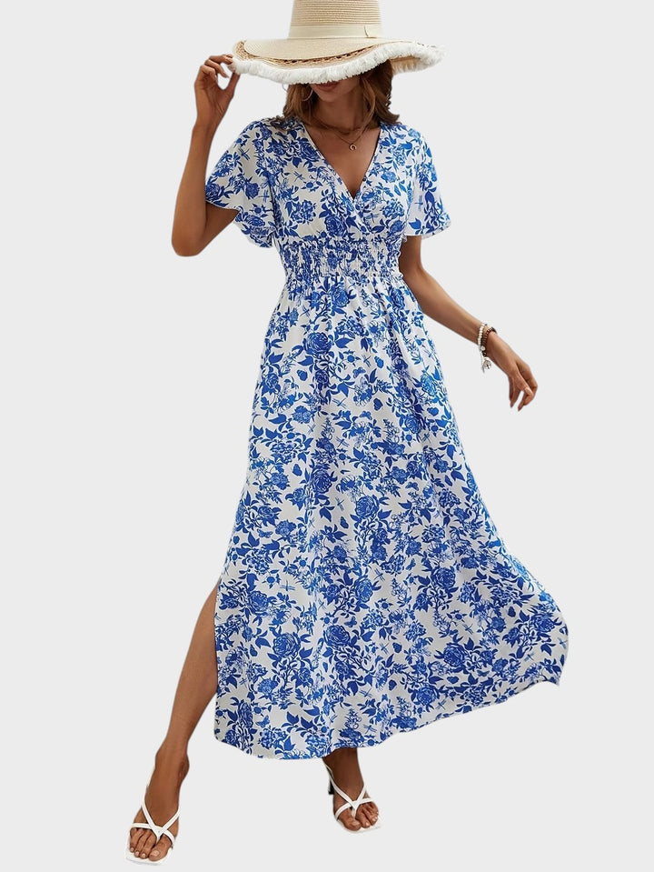 BEA - VESTIDO BOHEMIO AZUL CON ESCOTE V PARA PLAYA